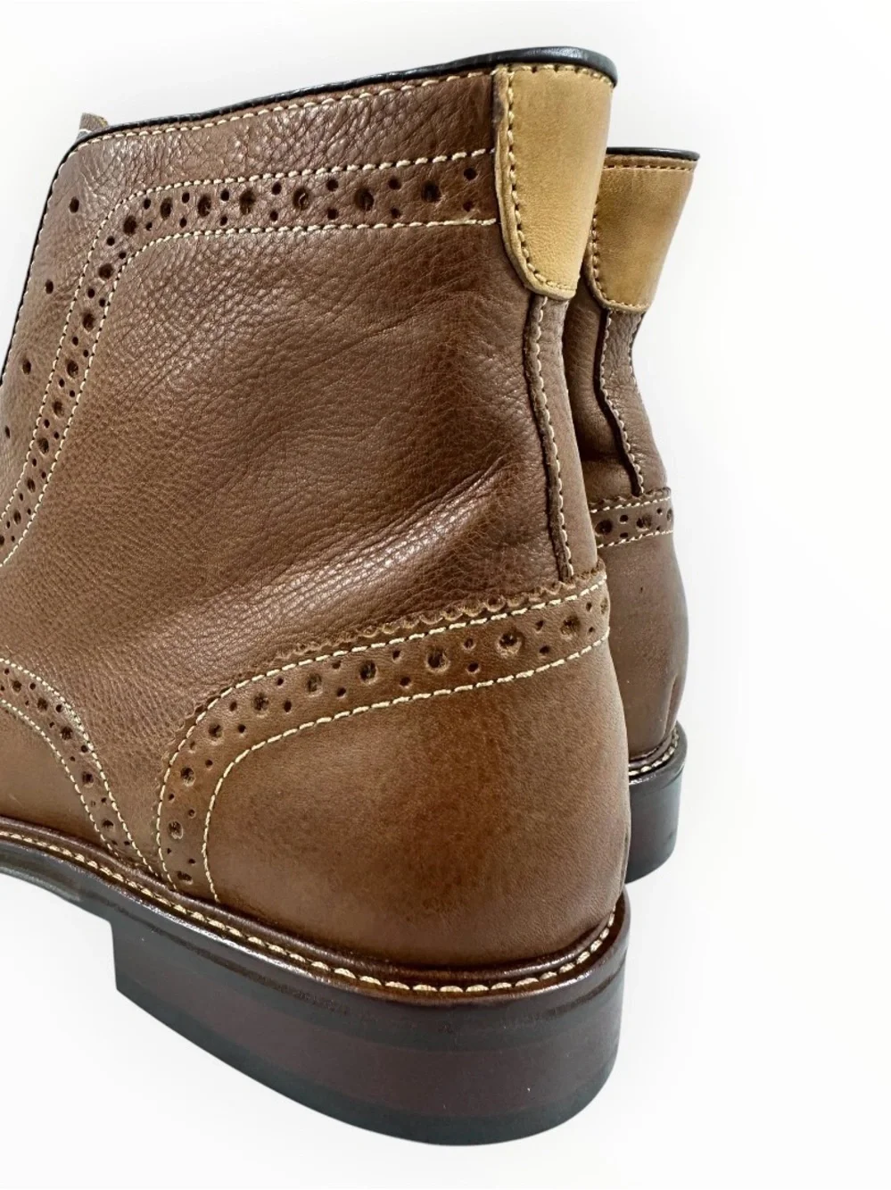 Johnston & Murphy Warner Cap Toe Zip Boots 10M Dark Tan Full Grain Leather NIB